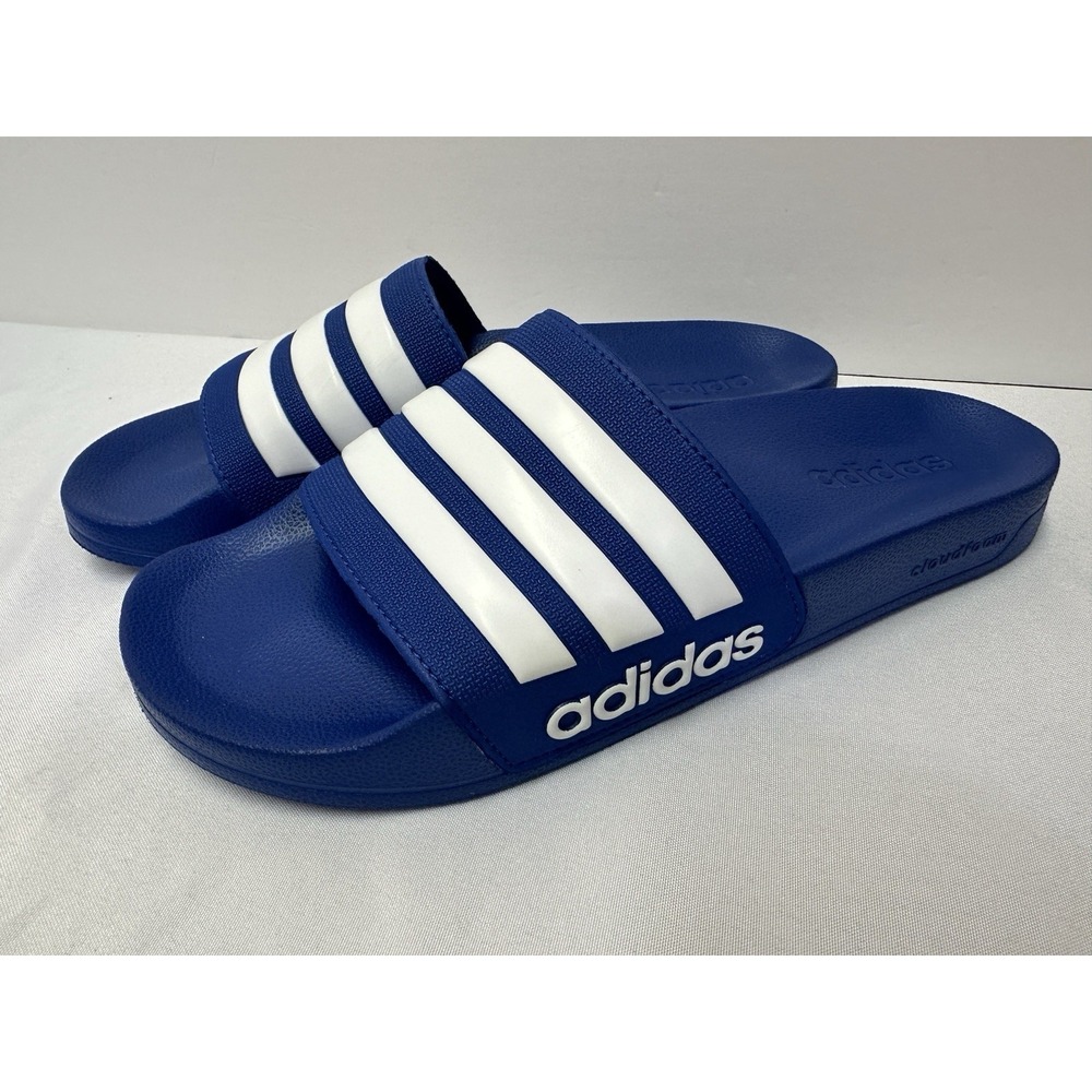 Adidas Men's Adilette Cloudfoam Slip-On Slide Sandals (Blue, 11)